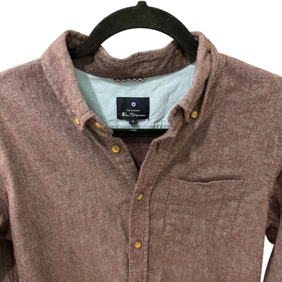 Ben Sherman Men’s maroon Twill Flannel Button Down Long Sleeve shirt Medium - Picture 5 of 11